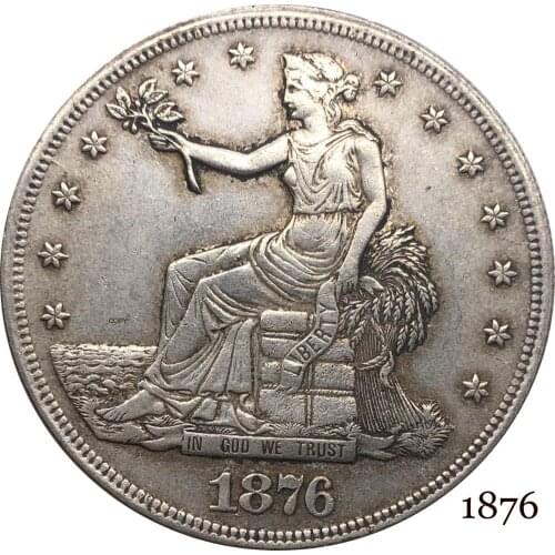 United States America 1876 1 Trade One Dollar US In God We Trust With Motto 420 Grains 900 Fine Silver Plated Copy Coin