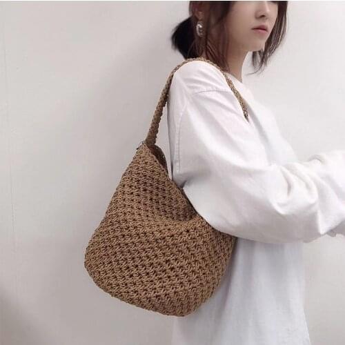 Korean version of the new straw bag, fashion hand-woven bag, wild bucket bag, shoulder handbags travel beach bag Sac de paille