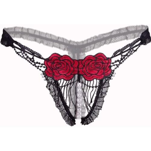 Women Sexy Lingerie Erotic Open Crotch Panties Porn Transparent Couple Underwear Crotchless Sex Wear G-string Thong with Pearl
