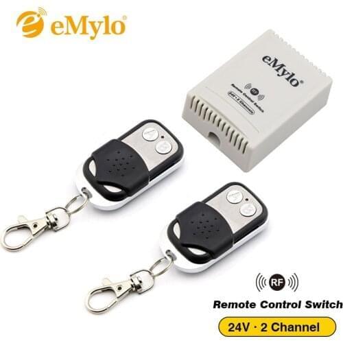 EMylo RF Smart Switch DC 24V Wireless Remote Control Light Switch Transmitter 2-Channels 433Mhz Relay Toggle Momentary Switch