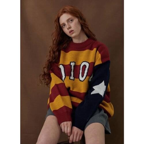 Unisex Striped Star Oversize Knitted Sweater Hooded Sweater Winter Long Sleeve 3 Colors