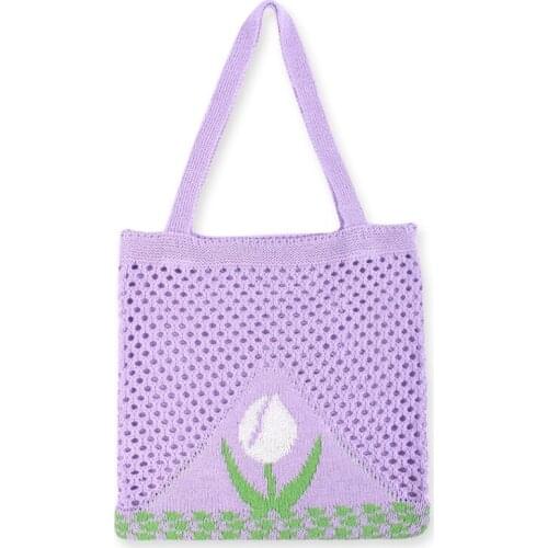 Girl Korean Kim Hyuna Flower Crochet Knitted Handbag Teen Cute Sweet Ins Fashion Hollow Out Beach Laziness-Style Shoulder Bag