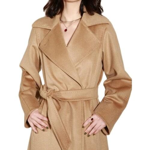 High-end Womens Coat Long Winter Camel Hair Coat Fashionable Autumn Black Coat Female Lapel Classic Water Ripple Caramel Coat