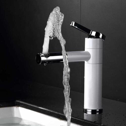 High quality white and chrome solid brass bathroom basin faucet hot and cold water mixer tap faucet with Swivel Spout