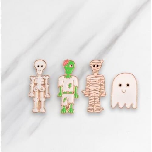 Funny Cartoon Skeleton Enamel Brooches Zombie ghost Button Pin Bag Hat Clothes Badge Skull Jewelry Gift for Kids Friends