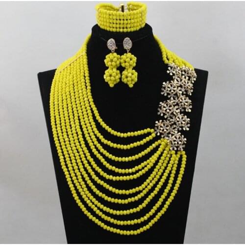Yellow Nigerian Set Pretty Costume Jewelry Set New Handmade Free Shipping hx281