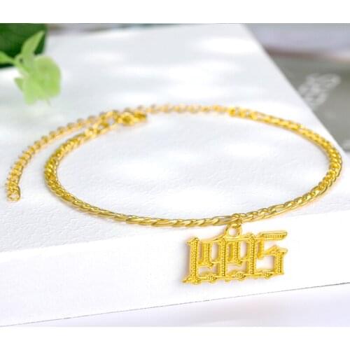 Womens Fashion Feet Jewelry 1985-2020 Year Anklet Bracelet Stainless Steel Leg Chain Number Bracelet Femme Bridesmaid Gifts BFF