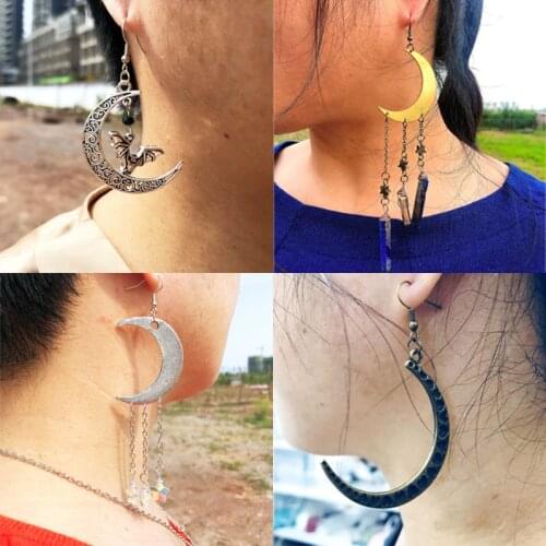Bohemian Big Moon Dangle Earrings For Women Metal Retro Punk Fashion Star Crescent Crystal Heart Drop Earrings Jewelry New