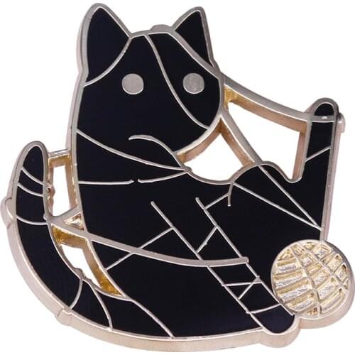 Cat plays with yarn ball Brooch Black Kitty Badge Simple Fun Enamel Pin Cute Pet Jewelry