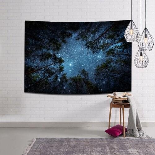 150*100 Forest Trees and Stars Starry Sky Beach Scarf Wall Hanging Tapestry Decor Polyester Curtains Plus Long Table Cover