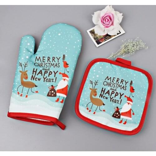 2Pcs/set hot Oven Mitts Baking Anti-Hot Gloves Pad Oven Microwave Insulation Mat Christmas Decoration Baking Kitchen Tools Xmas