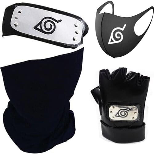 Anime Kakashi Ninja Gloves Cosplay Costumes Accessories Kakashi Mittens apparel Around Props Ninja Headband Face Mask Glove PU