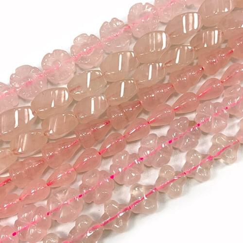 Natural Rose Quartz Beads 15'' Column Drop Gourd Flower Twist Olive Four-leaf Clover DIY Loose Beads For Jewelry Making Beads