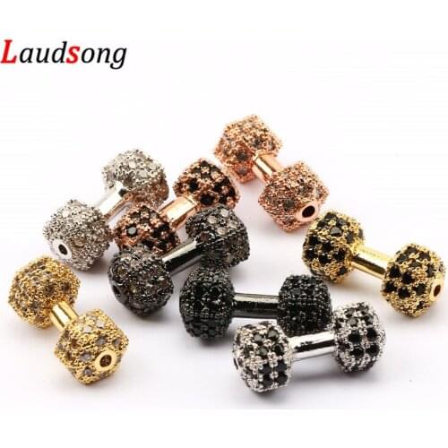 2pcs 7x16mm Dumbbells Metal Brass Micro Pave Crystal CZ Spacer Beads For Jewelry Making Bracelet Charms DIY Jewelry Accessories
