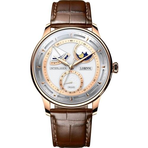 LOBINNI Luxury Mens Watches Moonphase Men Automatic Watch Self-Wind Mechanical Wristwatch Sapphire Mirror Power Reserve Leather