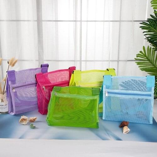 Childrens Beach Bag Toy Storage Color Mesh Beach Breathable Sea Shell Bags Adjustable Carrying Straps Swimming Tool Bag 2021