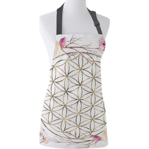 Flower of Life Rose Garden Gold Print Apron Print Unisex Kitchen Bib with Adjustable Neck for Cooking Gardening