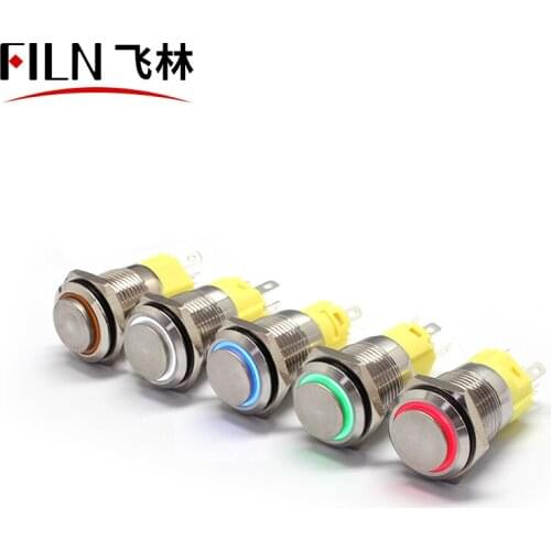 FILN 16mm High head Momentary latching ring led metal Push Button Switch 1NO1NC waterproof switch
