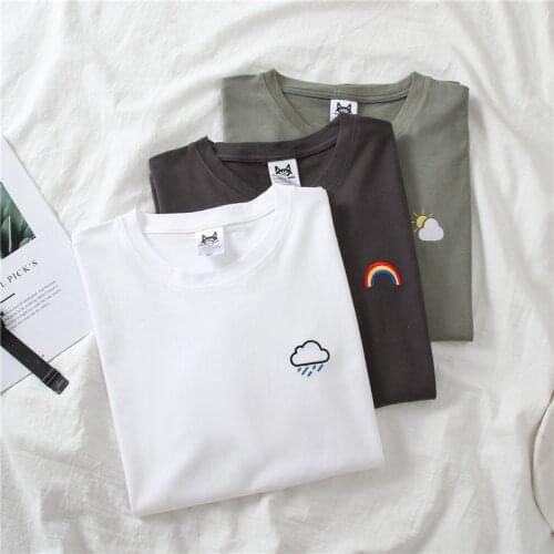 Embroidery T-Shirts Women Summer 2020 New O-Neck Short Sleeve Ulzzang Loose Casual BF T-Shirts Female Plus Size Clothing Girls