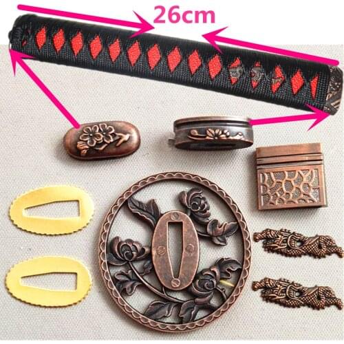 Nice A Set Sword Katana Handle Tsuka Tsuba+Menuki+Fuchi+Kashira+Habaki+Seppa For Japanese Sword Samurai Katana
