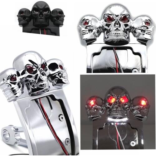 Chromed w/ SKULL LED Tail Light Curve Side Mount License Plate Bracket 7/8" 1" Axle Aftermarket Free Shipping Motorcycle Parts