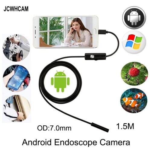 JCWHCAM Endoscope 7mm 1.5M 2M 5M 3M Android Enoscope IP67 Waterproof Inspection Borescope Snake Tube Cable USB Endoscope Camera