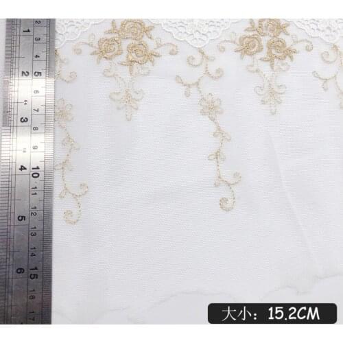 1 Meter/lot Width 17cm Gold Thread Rose Lace Applique Net Yarn Handicraft Embroidered DIY Wedding Dress Clothing Accessories