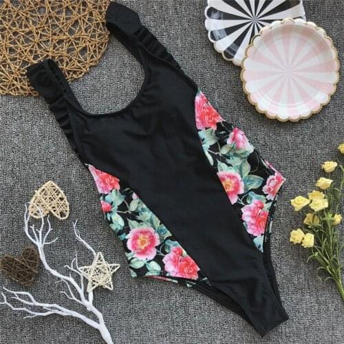 Swimwear bodysuits sexy floral hot summer 2019 women Padded Push up ruffles hollow beach bathing suits Brazilian femme monokinis