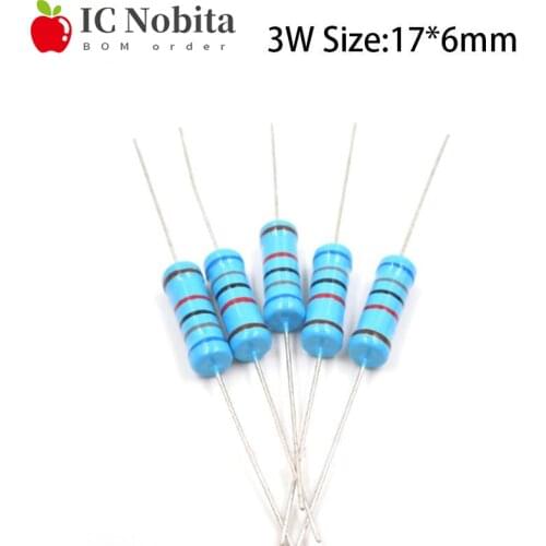 20PCS 3W Metal Film Resistor 1% 0.1R~1M 0.5R 0.82R 1R 2R 4.7R 10R 22R 33R 47R 1K 2K 4.7K 5.1K 10K 100K 1 4.7 10 22 33 47 4K7 Ohm