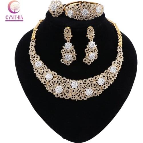 CYNTHIA Dubai Fashion Gold color Jewelry Set African Bridal Wedding Gifts Party for Women Necklace Bracelet Earrings Ring Set