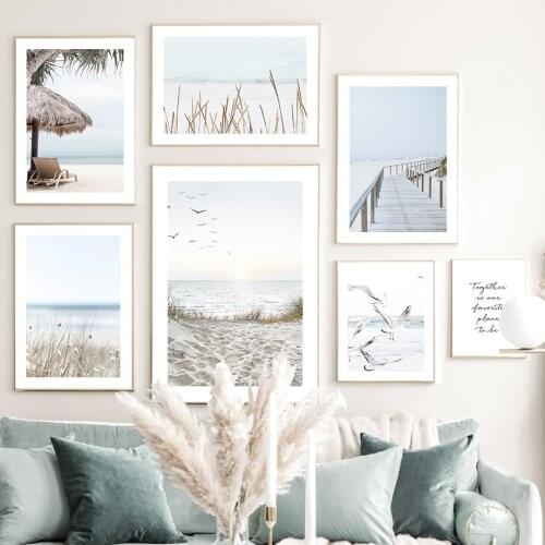 Sea Beach Seagull Reed Sand Bridge Tree Wall Art Canvas Painting Nordic Posters And Prints Wall Pictures For Living Room Decor