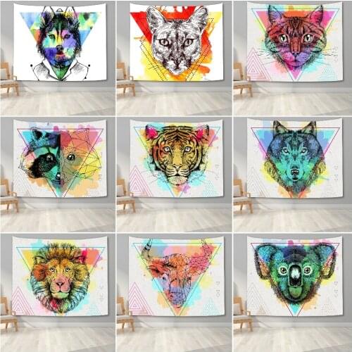 Tiger On Artistic Polygon Wall Tapestry Bedroom 3D Watercolor Animal Wall Hanging Tapestry Blanket Background Cloth Home Decor