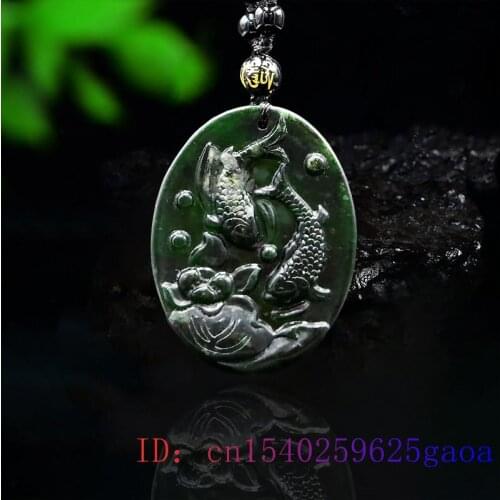 Jade Carp Pendant Amulet Jewelry Chinese Carved Accessories Obsidian Necklace Black Green Women Natural Charm Gifts