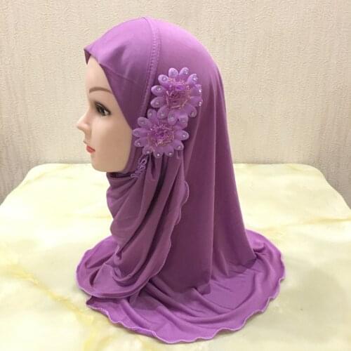 Solid flowers head scarf children Inner caps for hijab Islamic clothing wrap muslim kids hijab underscarf bonnet 2 to 7 years