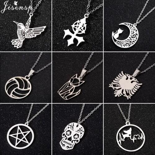 Punk Stainless Steel Animal Necklaces for Women Men Origami Birds Volleyball Skull Dog Moon Cat Pendant Necklace Kolye Collares