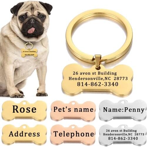 Personalized Custom Dog Tag for Dog Stainless Steel Customized Gold Anti-lost Tag Collars Engravable Pet Name Address Telephone