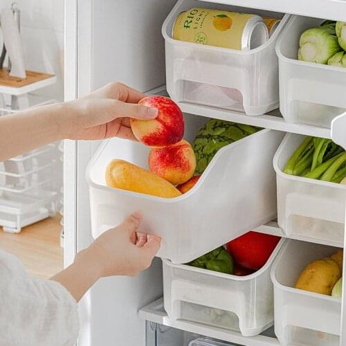 Refrigerator Storage Basket Plastic Transparent Fruit Vegetable Organizer Box Drawer Frozen Food Preservation Box Without Lid