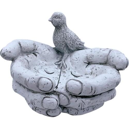 Resin Stone Effect Hand-Shaped Bird Bath Feeder Hand-Held Bird Feeder Outdoor Balcony Garden Courtyard Decoration Bird Feeder