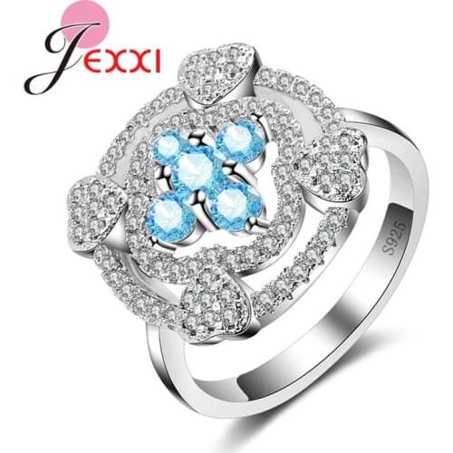 4 Hearts Hollow Out Silver Party Rings For Female 4 Prong Setting With Cubic Zircon Paved Engagement Wedding Rings Women