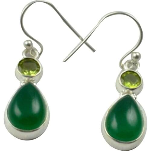 LoveGem Genuine Green Onyx & Peridot EARRINGS 925 Sterling Silver, 33.6mm, AE2394