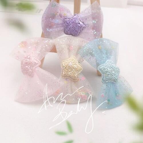 20Pcs Mesh Shiny Flower Bowknot Applique For DIY Baby Hair Clip Hat Headwear Crafts Patches Decor Ornament Clothing Accessories