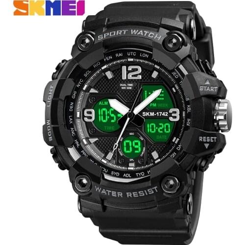 SKMEI Japanese Movement Quartz Digital 2 Time Male Clock 5Bar Waterproof Military Army Cowboy Men Sports Watches reloj hombre