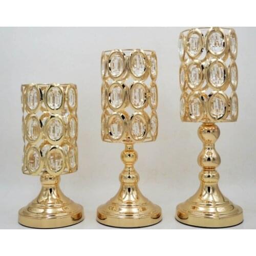 Modern gold crystal glass candlestick wedding decoration metal candle holder table centerpiece candle stand antique marriage