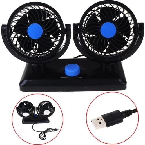 12V Universal USB Dual Head Car Cooling Fan Truck Auto Cooling Cooler Car mounted Rotary adjusting swing double head mini fan