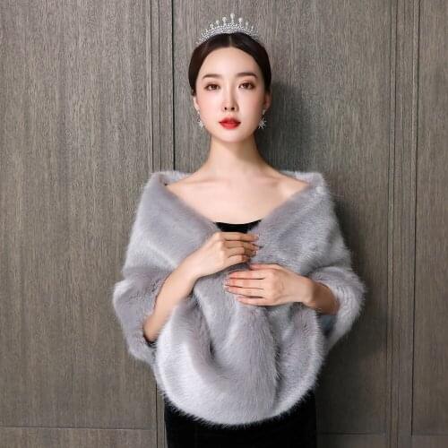 Faux Fur Party Shawl Winter Warm Bridal Bolero Gray High Quality Wedding Coat Wedding Bridal Wrap Party Cape