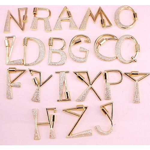 10PCS, Initials Letter Screw Clasp, CZ Micro Pave Letter Screw Pendant, Metal Gold Plated, Fashion Screw Connector Lock Clasp
