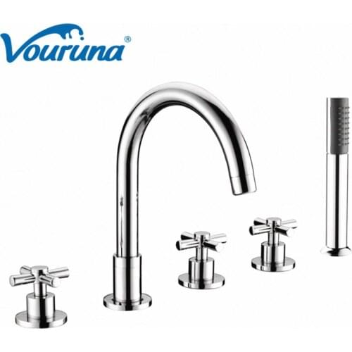 VOURUNA Wholesale New Promotion Solid Brass Chrome Finished Round 5-hole Tub Shower Mixer Taps Bath Filler Bathtub Faucet