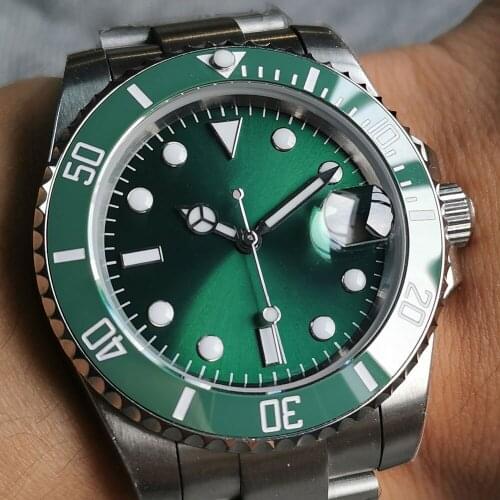 Green Sunburst NH35 MIYOTA Movement Watch Male Sapphire Crystal Stainless Steel Bracelet Solid Backcover