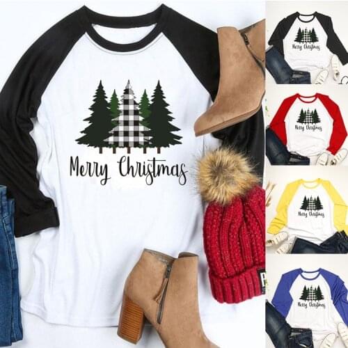Graphic Tees Women Christmas Shirt Christmas Long Sleeve Tshirts Cartoon Tree Tees Spring Autumn T-shirts