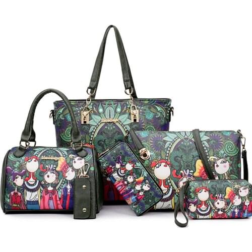Women Shoulder Bags Six Piece Bag For Lady Wallet Card Bags Handbag Fashion Forest Print Lash Packages Large Capacity Flaps 2021